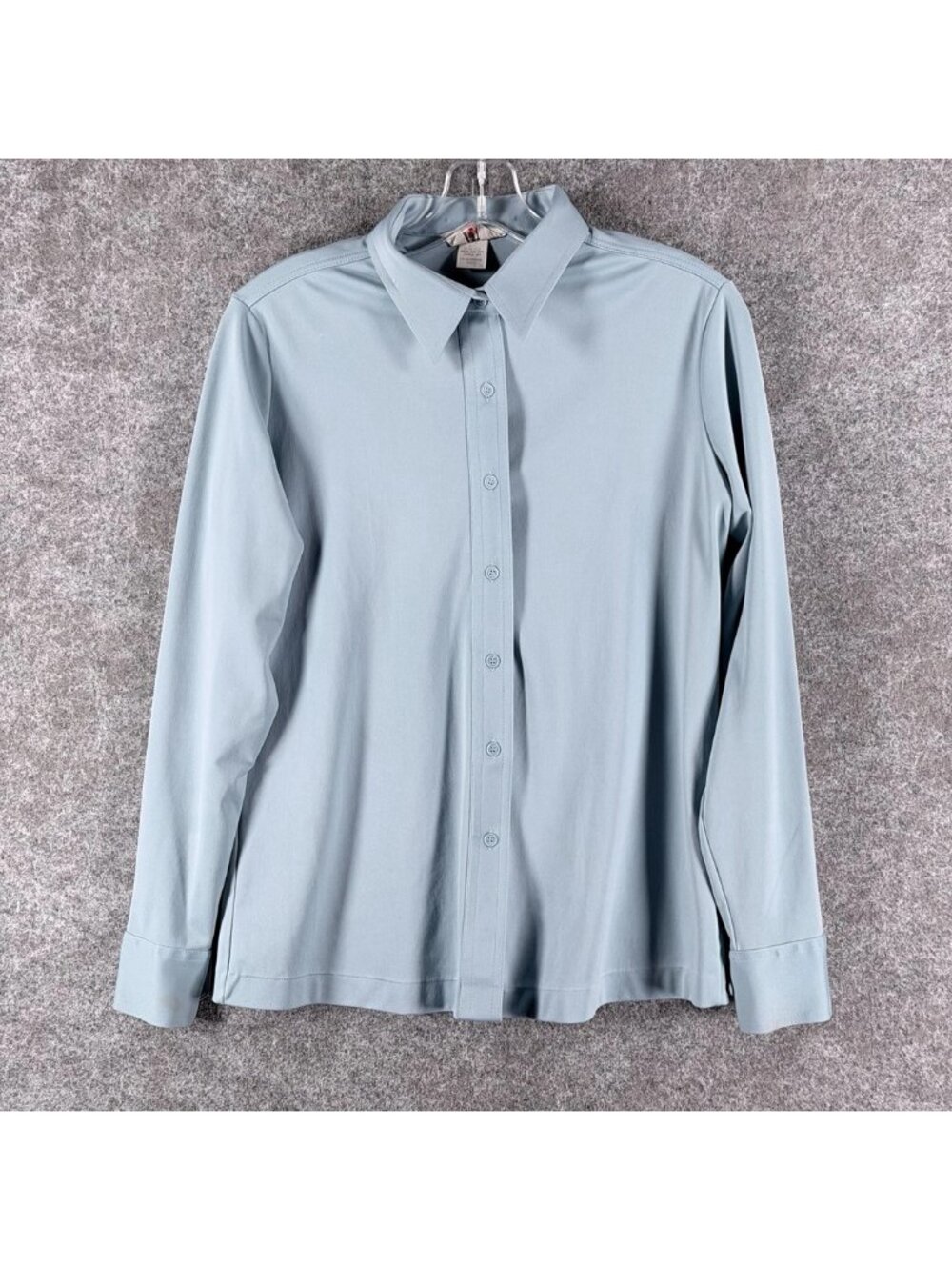 Perma-Prest‎ Shirt Womens 16 Blue Stretchy Classic Everyday Comfort Button-Up